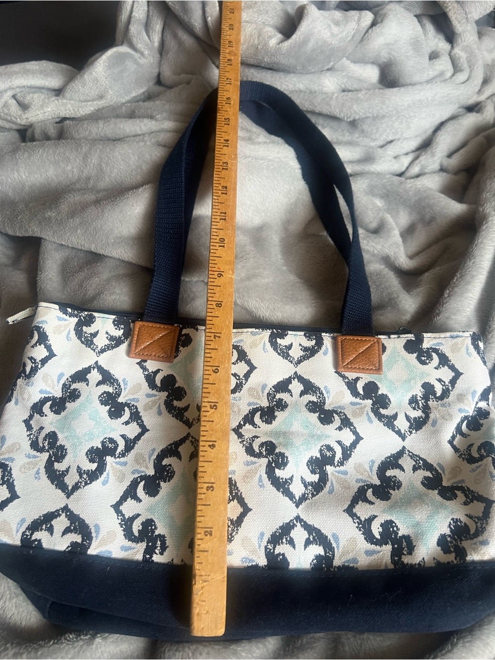 Thirty One Cloth Navy Blue/Blue/White/Tan/Aqua Shoulder Purse, new without tags - Picture 8 of 9